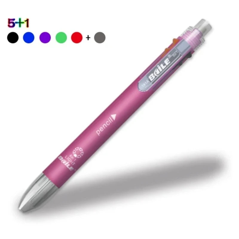6 In 1 Multicolor Ballpoint Pens 5 Colors Ball Pen 1 Automatic Pencil With Eraser For School Office Writing Supplies Stationery Beauty World Shop