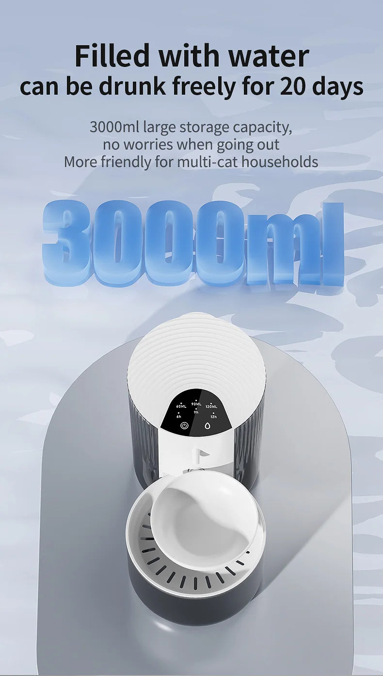 3L Wireless Automatic Pet Water Fountain Rechargeable Dump Water Feeder Timed Smart Cat & Dog Water Dispenser No filter required