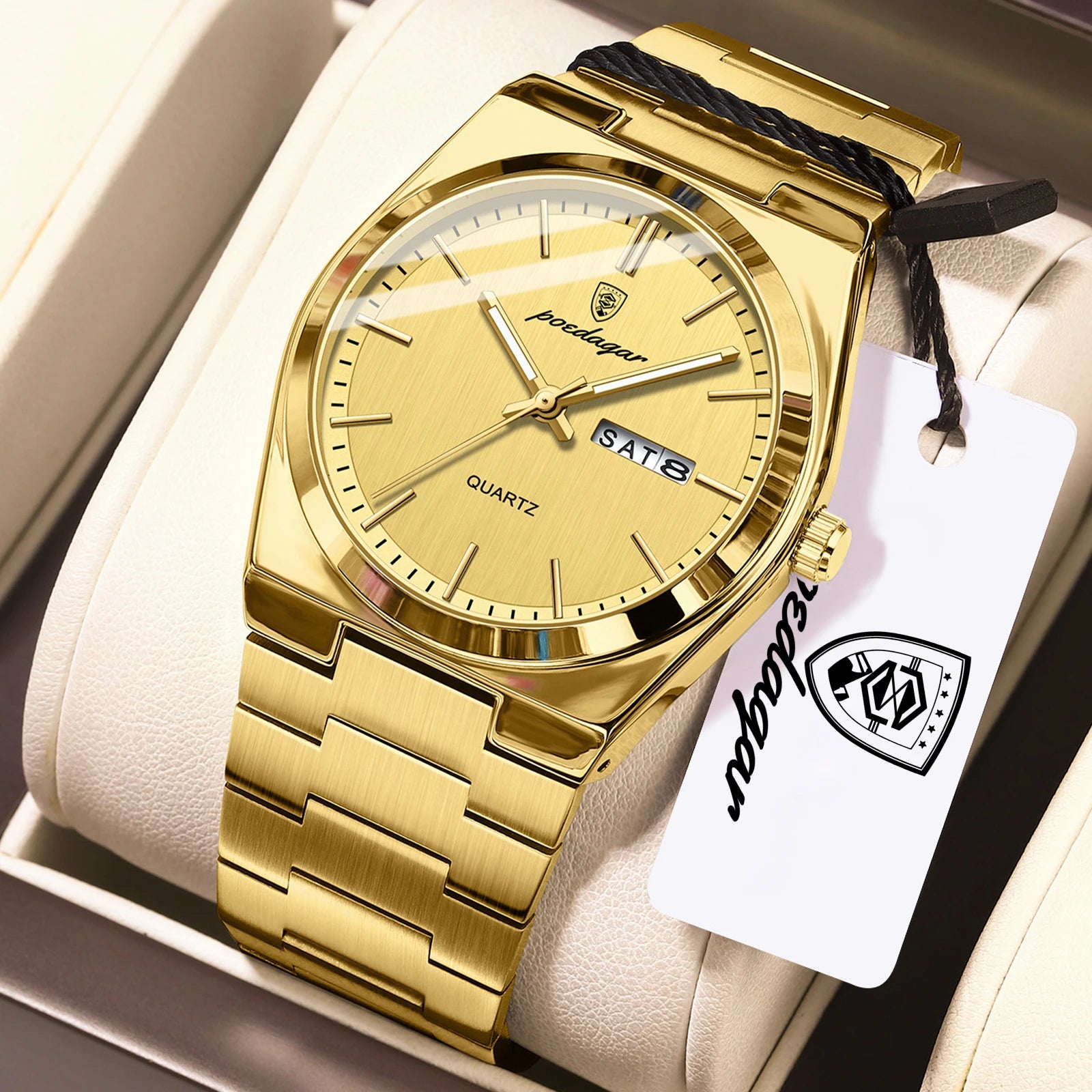 POEDAGAR Exquisite Business Men Watch Stainless Steel Waterproof Luminous Man Wristwatch Date Week Classic Men's Quartz Watches Beauty World Shop