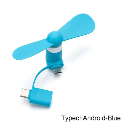 Universal Mobile Phone Handheld Fan Portable Phone Fan 2 in 1 Type-C Small Mini USB Chargeable Fan for Mobile Phone