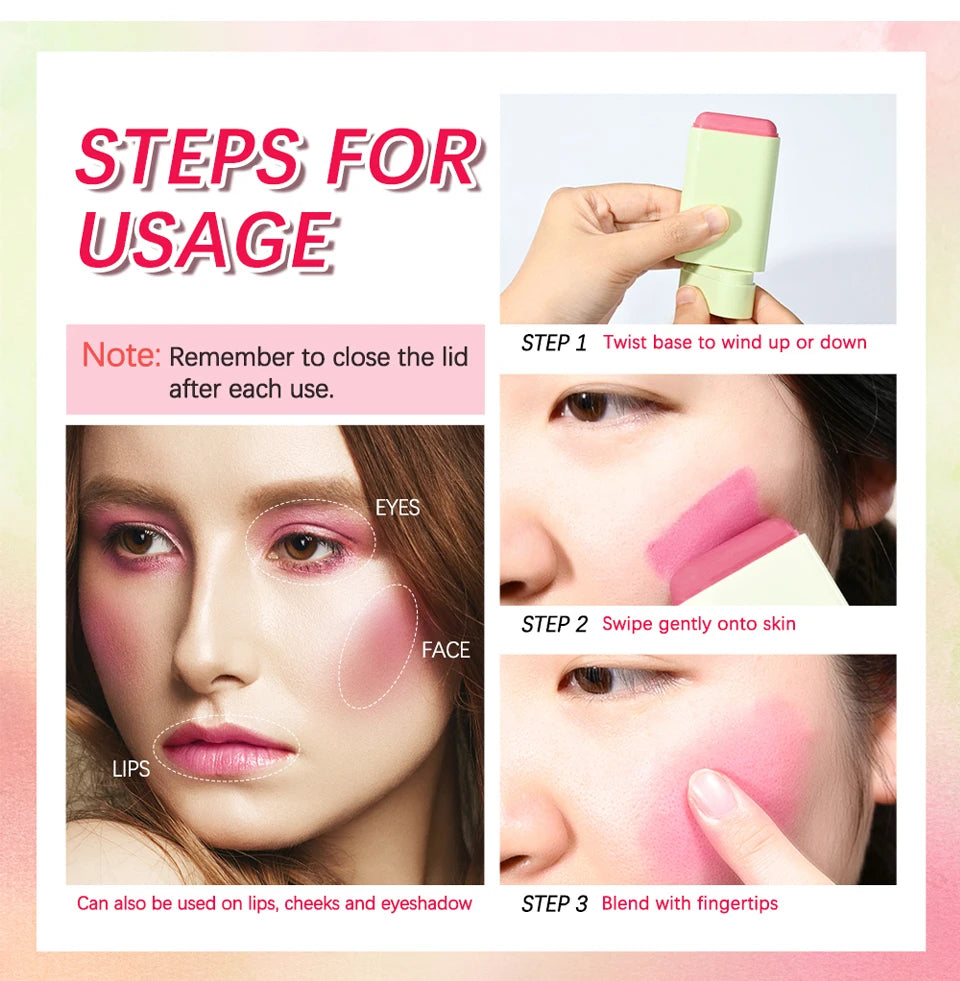 Make Up Functional Blush Stick Easy Color Rouge Blusher Cream Waterproof High Color Rendering Brightening Skin Tone Hot Beauty World Shop