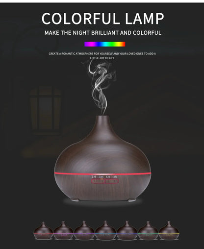 Air Humidifier Aromatherapy Essential Oil Diffuser Wood Grain 500ml Ultrasonic Remote Control 7 Color Lights For Home Bedroom ﻿ Beauty World Shop