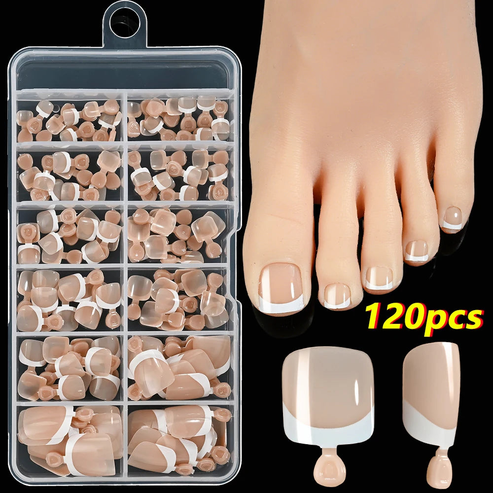 120Pcs 9-Colors French Fake Toenails Summer Short Sqaure Press On Toe Nails Tips Glossy Nude/Pink/Brown Full Cover False Toenail Beauty World Shop