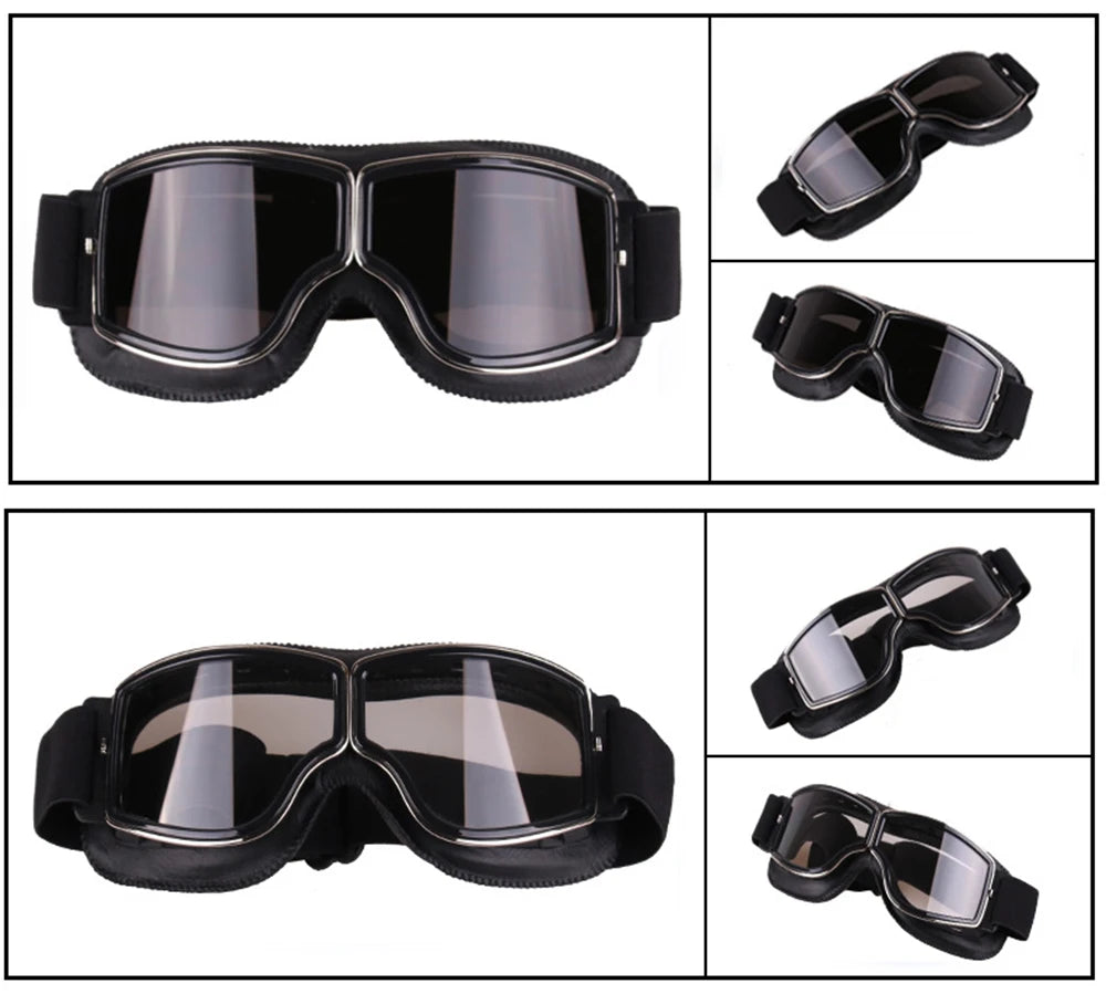Motorcycle Glasses Windproof Motorcycle Helmet Glasses Sunglasses Retro Universal Folding Leather Retro Motorcycle Accessories Beauty World Shop