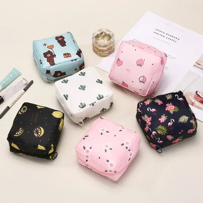 Women Sanitary Napkin Tampon Storage Bag Portable Waterproof Organizer Pouch Cartoon Pattern Sanitary Napkin Bag Beauty Trend Shop