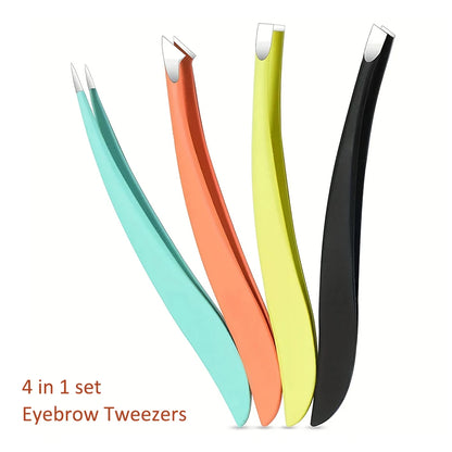 Ouriner Eyebrow Tweezers Set 4 Pcs Stainless Steel Eyebrow Forceps Professional Beauty Tool Set For Facial Hair Inward Growing Beauty Fashion
