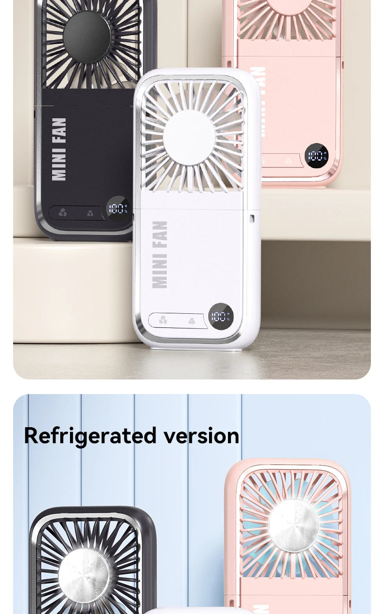 Folding Mini Cooling Air Fan Mobile Phone Holder Power Bank 3000mAh USB Rechargeable Cooling Handheld Desktop Fan with Lanyard