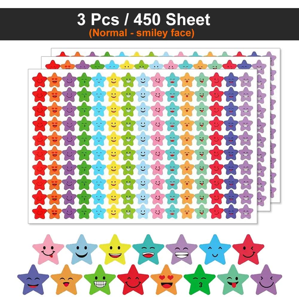 450-3000 Sheet Happy Face Stars Reward Sign Stickers Pack DIY Skateboard Suitcase Stationery Decals Decor Phone Laptop Gift Toys Beauty World Shop