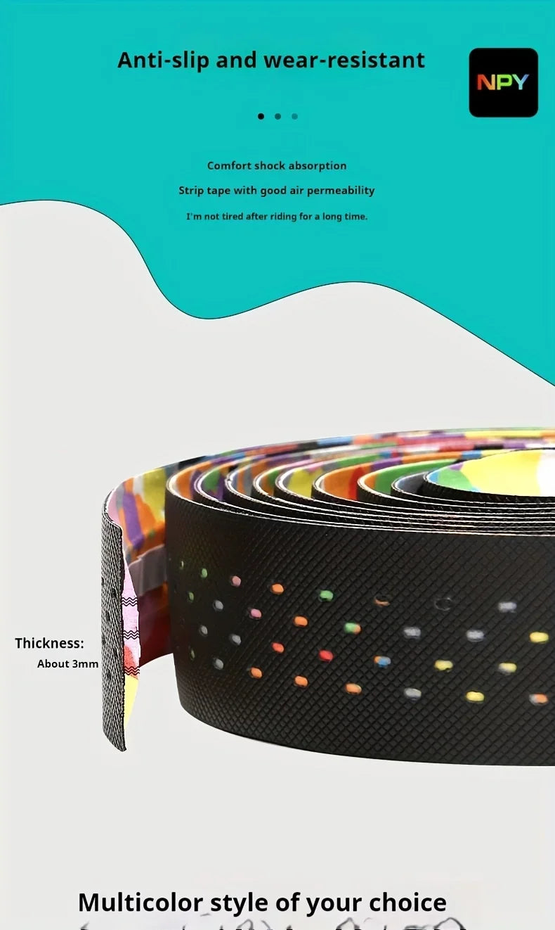 NPY2026 Road Bike Cycling Bar Colorful Tape Bicycle Handle Belt Cork EVA  Damping AntiVibration Tape Wrap With 2 Plug Fixed Gear Beauty World Shop