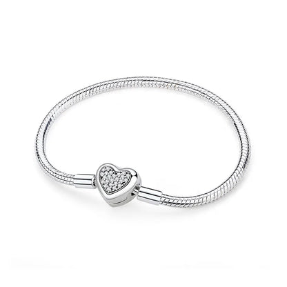 Original 925 Sterling Silver Bracelets Bangles Love Heart Clip Charms Beads Snake Chains For Women Rose Gold DIY Luxury Jewelry Beauty World Shop