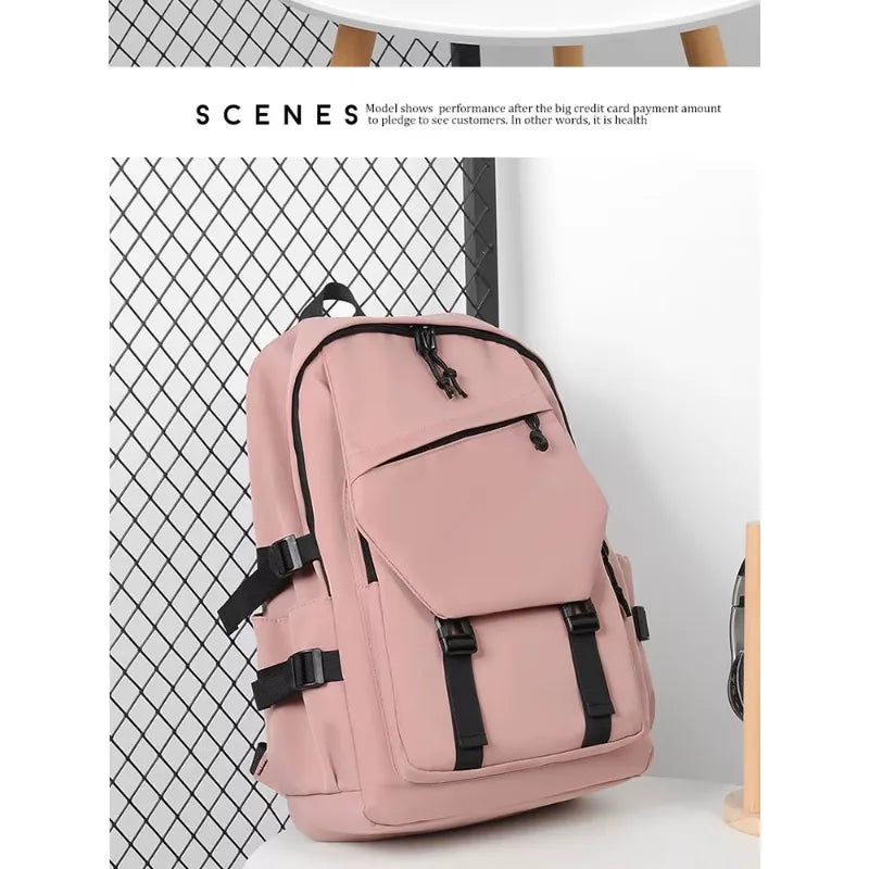 One 15 Inch Polyester Waterproof Solid Color Simple Men's Backpack Fashion Couple Student Computer Backpack Beauty World Shop