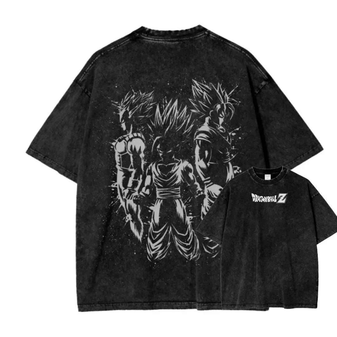 Anime Dragon Ball Cosplay Washed T-Shirt Cotton Short Sleeve Loose Large Casual Sports Fitness T-Shirt Men's Harajuku Clothing Beauty World Shop