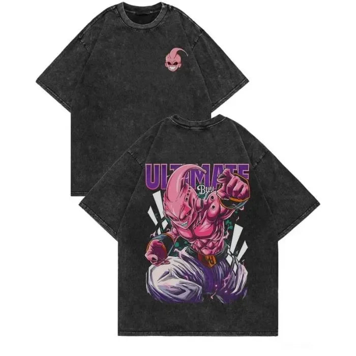 Anime Dragon Ball Cosplay Washed T-Shirt Cotton Short Sleeve Loose Large Casual Sports Fitness T-Shirt Men's Harajuku Clothing Beauty World Shop