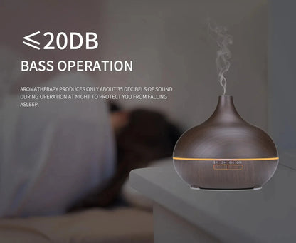 Air Humidifier Aromatherapy Essential Oil Diffuser Wood Grain 500ml Ultrasonic Remote Control 7 Color Lights For Home Bedroom ﻿ Beauty World Shop