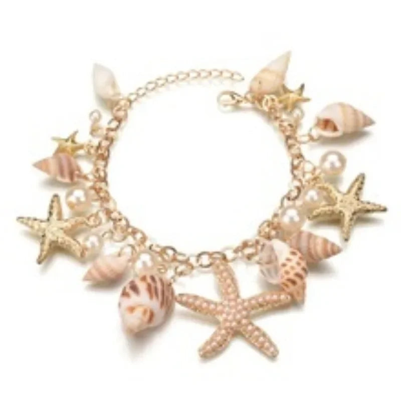 Cute Sweet Starfish Shell Conch Bracelet for Women New Personality Fashion Pearl Summer Beach Jewelry Holiday Party Accessories Beauty World Shop