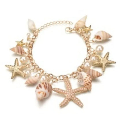 Cute Sweet Starfish Shell Conch Bracelet for Women New Personality Fashion Pearl Summer Beach Jewelry Holiday Party Accessories Beauty World Shop