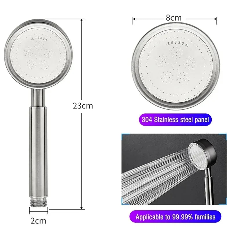SUS 304 Stainless Steel Bathroom Handheld Shower Head High Pressure Water Saving Sprayer Nozzle Supercharged Rainfall Showerhead Beauty World Shop