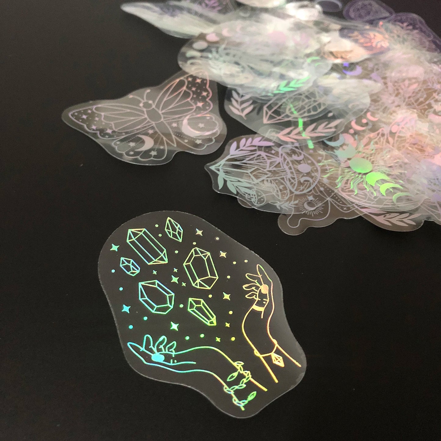 40pcs Holographic Glitter Stickers PET Transparent Shiny Waterproof Decorative Decals For Water Bottles Scrapbooking Laptop Beauty World Shop