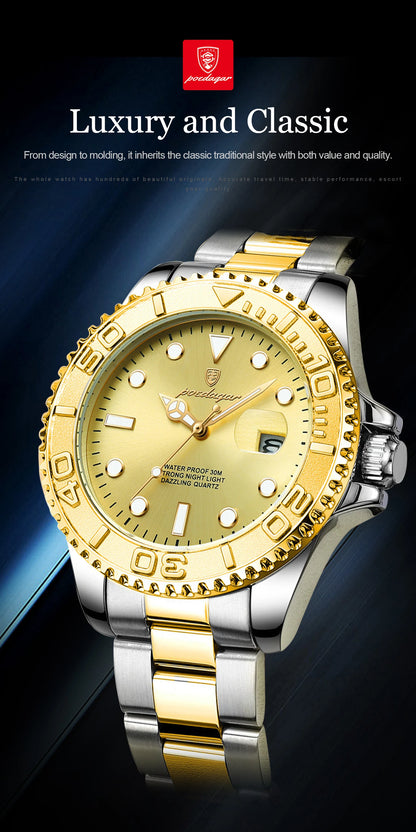 POEDAGAR Original Luxury Man Wristwatch Waterproof Luminous Date Men Watch Stainless Steel Fashion Business Men's Quartz Watches Beauty World Shop