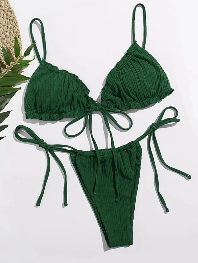 New 2025 Sexy Swimsuit Pit stripe Bikini Women Swimwear  Bathing Suits Push Up Biquinis Bandage Beachwear Solid Bikini Sets Beauty World Shop