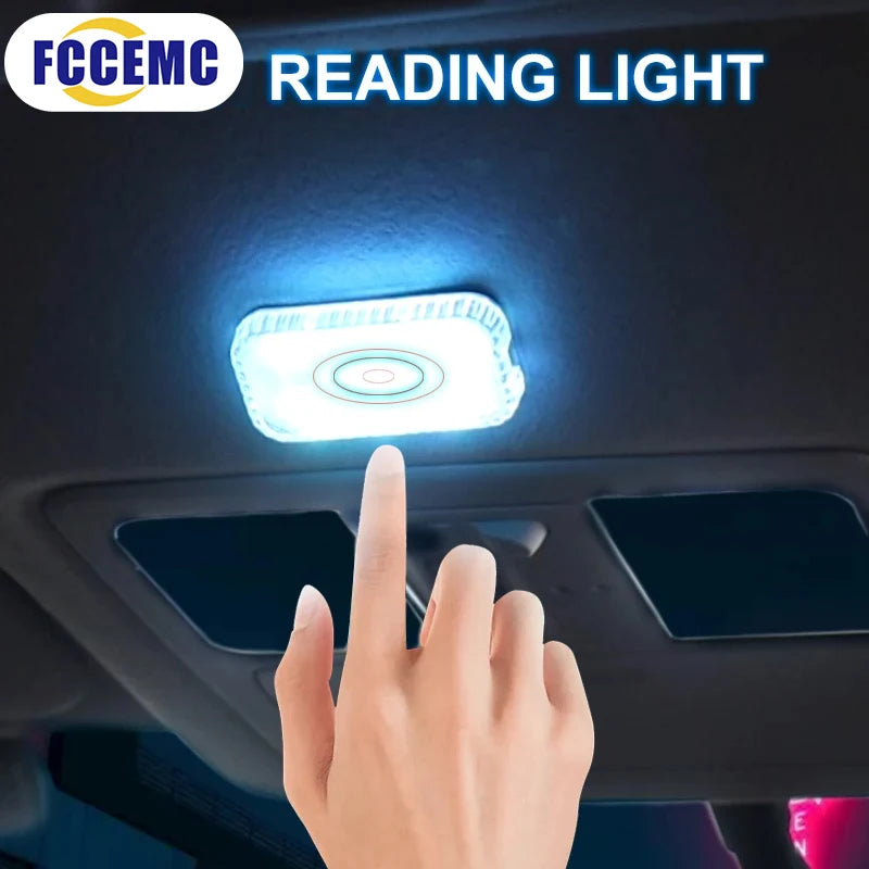 LED Touch Light Mini Wireless Car Interior Lighting Auto Roof Ceiling Reading Lamp for Door Foot Trunk Storage Box USB Charging Beauty World Shop