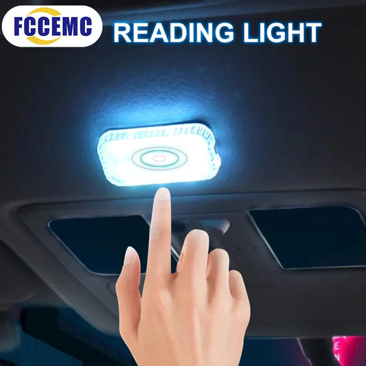 LED Touch Light Mini Wireless Car Interior Lighting Auto Roof Ceiling Reading Lamp for Door Foot Trunk Storage Box USB Charging Beauty World Shop