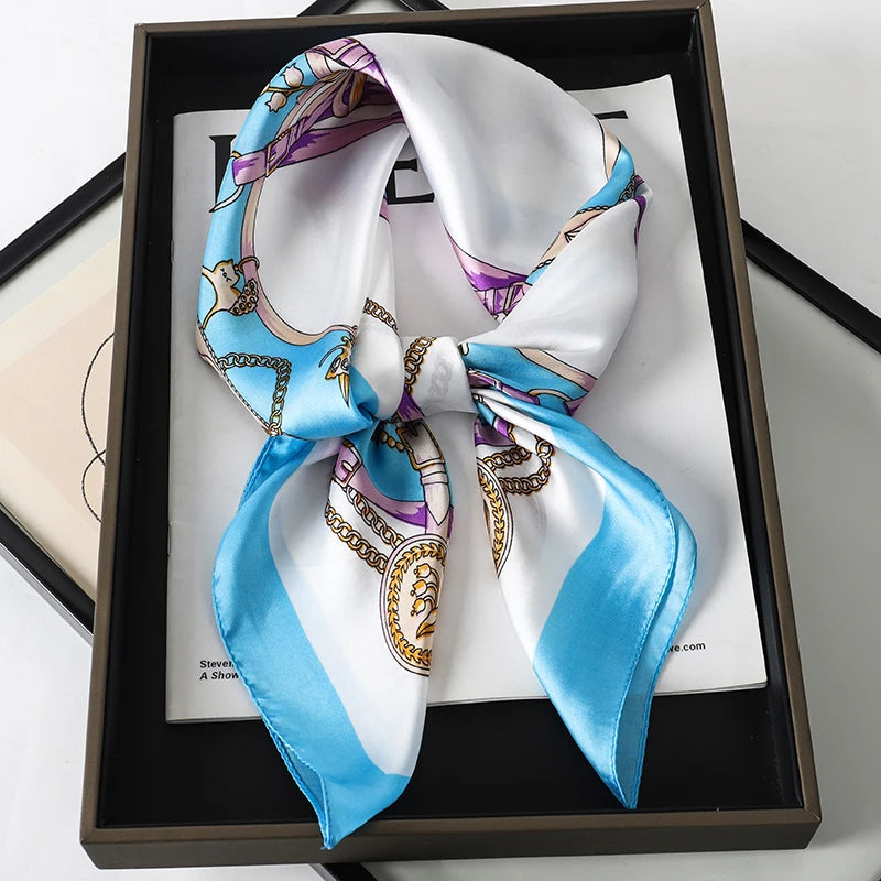 60Colors Luxury Scarf Women 70*70Cm Silk Feel Square Hair Wrapping Foulard Satin Shawl Big Size Head Bandana Hijab Handkerchief Beauty World Shop