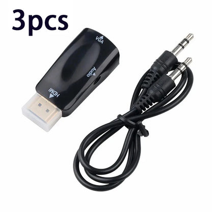 Hdmi Compatible Vga Cable Converter, Male To Female Adapter, 3.5mm Jack, Audio, Hd 1080p For Pc, Laptop, Tablet Beauty World Shop