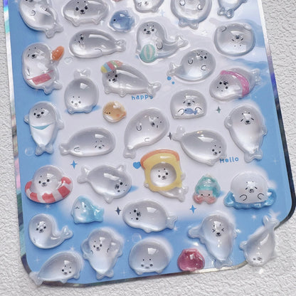 NEKONI Cute Animals Seal Bear Penguin 3D Stickers Scrapbooking DIY Journaling Stationery Diary Cute Stickers School Supply Beauty World Shop