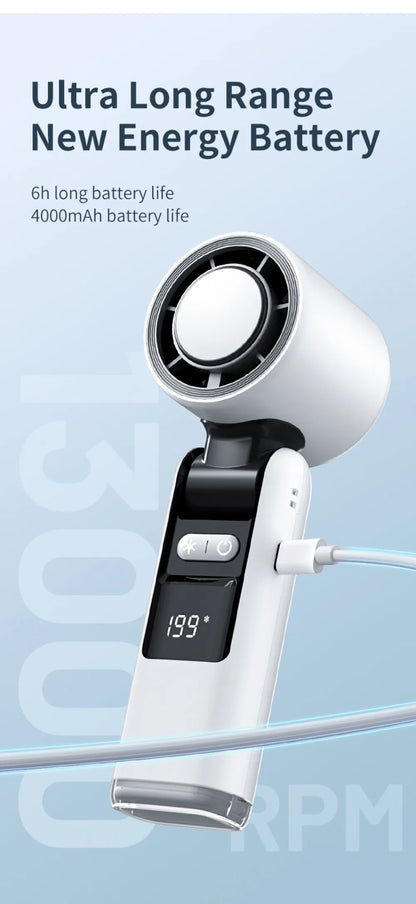 Handheld Portable Fan with Ice Cooler 4000mAh Rechargeable Pocket Fans Foldable Design LED Display 1-199-Speed Wind Cooling Fan