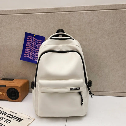 Large Capacity Solid Color Student Backpack Junior and High School Simple Black Travel Backpack Beauty World Shop