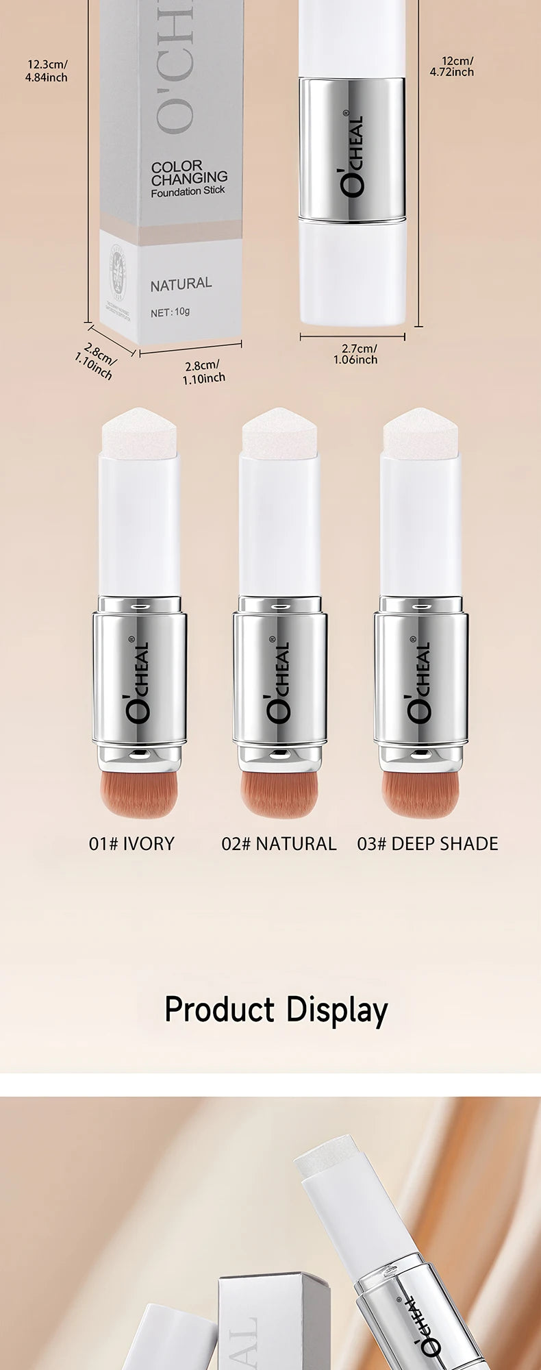 O'CHEAL Temperature Changing Foundation Stick Facial Coverage Blemishes Pores Double-Headed Face Matte Makeup Foundation Cream Beauty World Shop