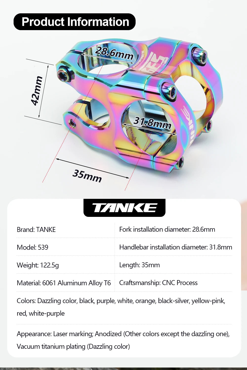 TANKE MTB Power Stem Road Bike Mountain Bicycle Bridge Short Power 35mm Rod Handlebar Table Adjustable Stem Riser 31.8 Cycling Beauty World Shop