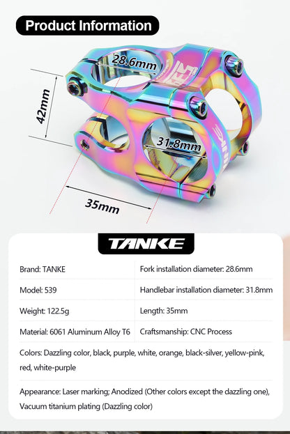 TANKE MTB Power Stem Road Bike Mountain Bicycle Bridge Short Power 35mm Rod Handlebar Table Adjustable Stem Riser 31.8 Cycling Beauty World Shop