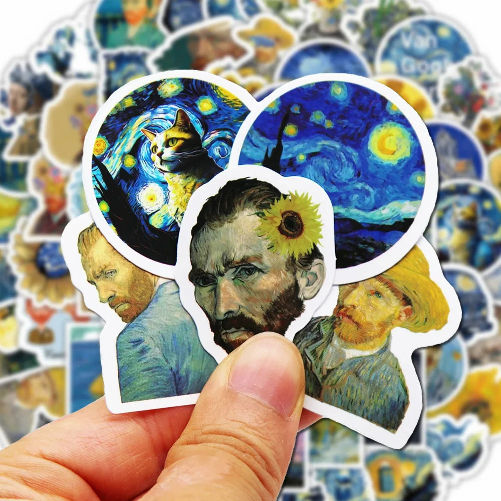 100Pcs Van Gogh Cute Stickers Pack Aesthetic Stationery Supplies Lot Korean Paper Kawaii Office Teacher School Diary Decoration Beauty World Shop