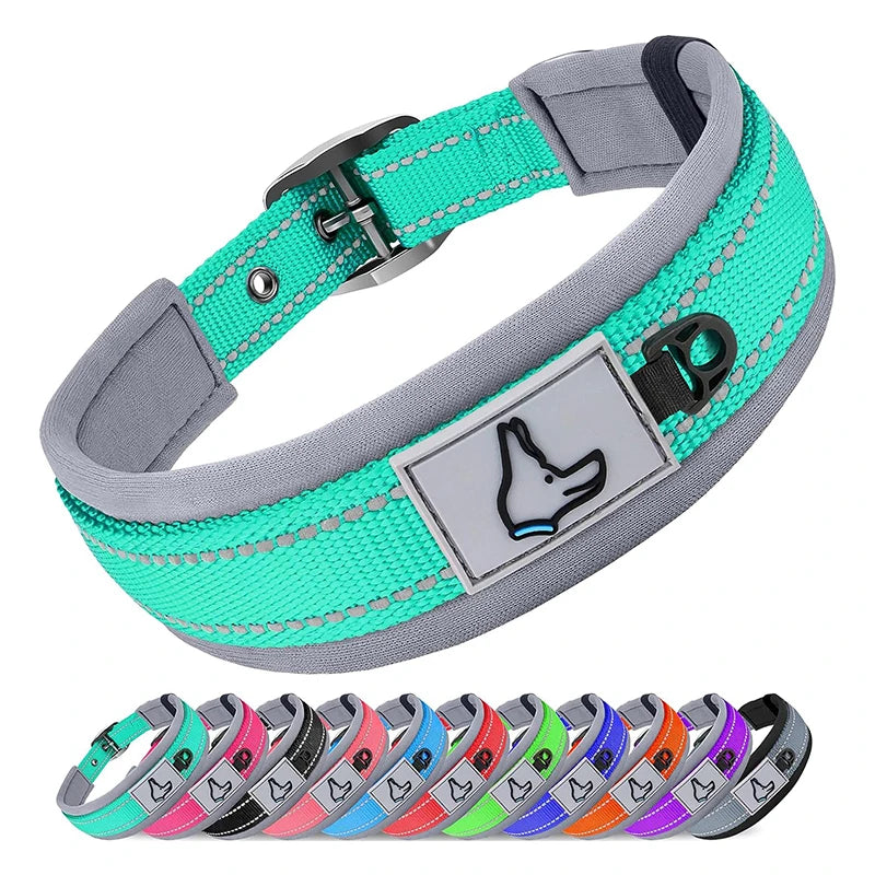 Padded Dog Collars for small Medium large Dogs Reflective Wide Pet Collars Adjustable Heavy Duty Nylon Neoprene Dog Collar Beauty World Shop
