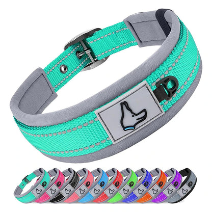Padded Dog Collars for small Medium large Dogs Reflective Wide Pet Collars Adjustable Heavy Duty Nylon Neoprene Dog Collar Beauty World Shop