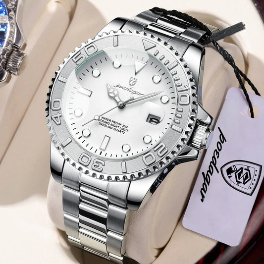 POEDAGAR Casual Fashion Man Wristwatch Waterproof Luminous Date Exquisite Men Watch Stainless Steel Classic Men's Quartz Watches Beauty World Shop