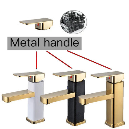 RETHME Gold faucet bathroom faucet metal stainless steel handle hot and cold mixer faucet square faucet beautiful bathroom Beauty World Shop