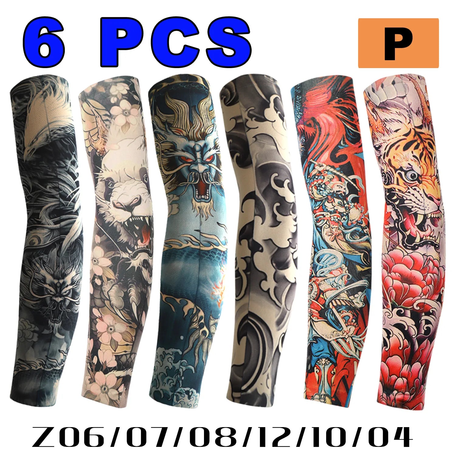 6 PCS Tattoo Sleeves Unisex Summer Cycling Sun Protection Arm Covers Beach Driving Fishing Breathable Nightclub Elastic Sleeves Beauty World Shop