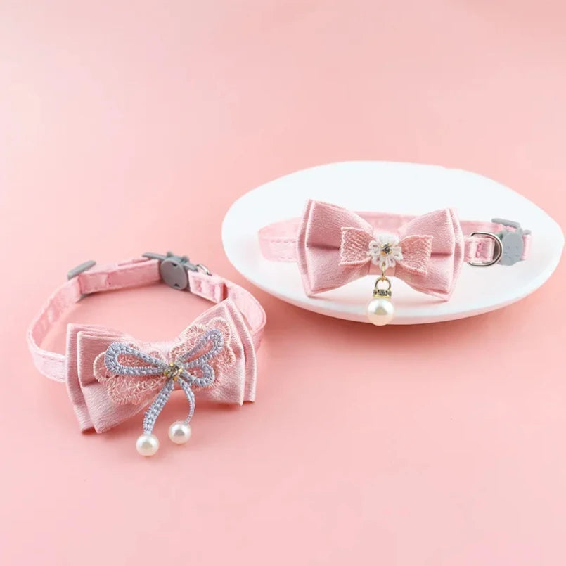 Pet Collar Pink Lace Bow Hanging Bead Cat Choker Bell Dog Cat Supplies Pet Accessories Dog Accessories Dog Cat Products Beauty World Shop
