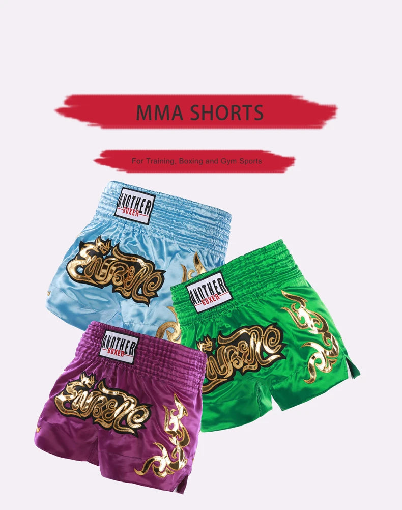 ANOTHERBOXER Muay Thai Shorts, Embroidered MMA Fighting Clothing for Men, Women, Kids, Cheap Boxing Training Short Pants