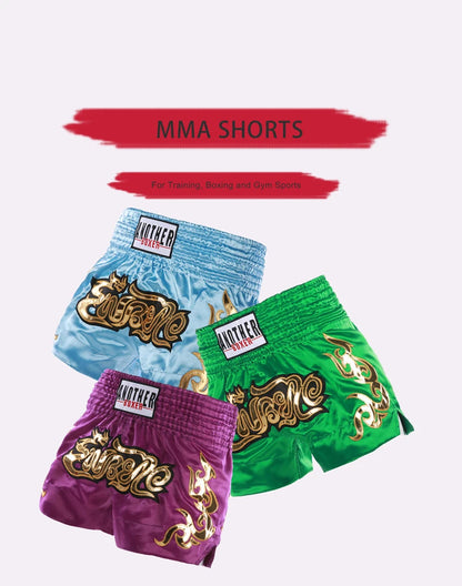 ANOTHERBOXER Muay Thai Shorts, Embroidered MMA Fighting Clothing for Men, Women, Kids, Cheap Boxing Training Short Pants
