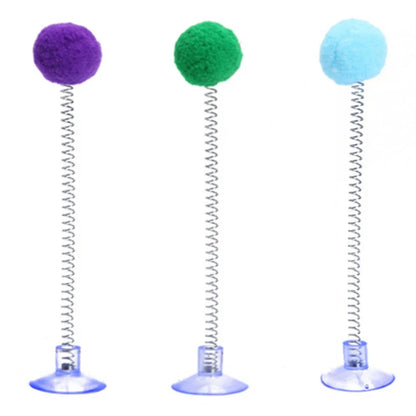 1pc Fur Ball Spring Cat Toy Suction Cup Multicolored Teaser Wand Pet Interactive Toys Cat Scratcher Toys Supplies Random Color Beauty World Shop