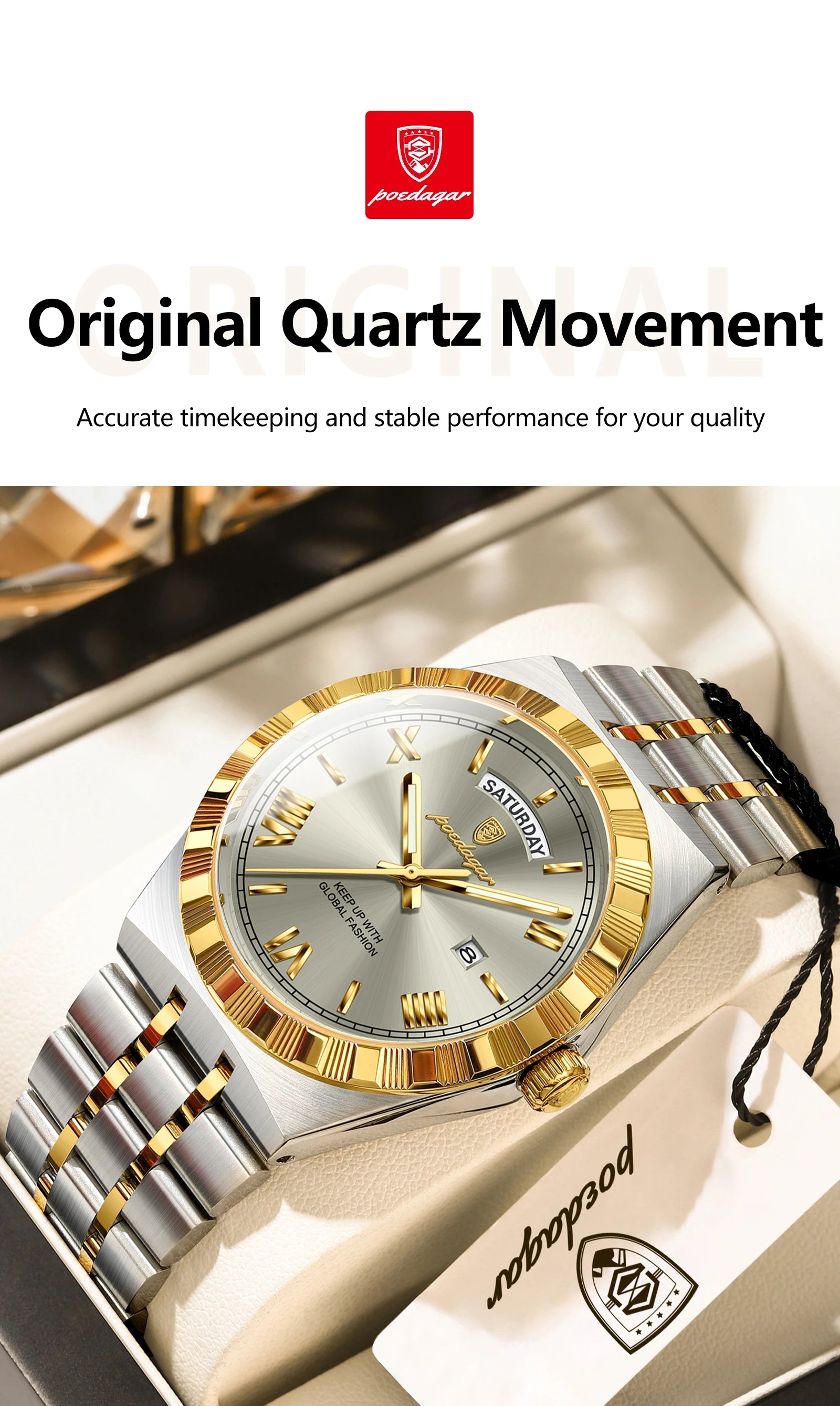 POEDAGAR Fashion Business Men's Watch Luminous Waterproof Week Date Luxury Man Wristwatch Stainless Steel Quartz Watches For Men Beauty World Shop