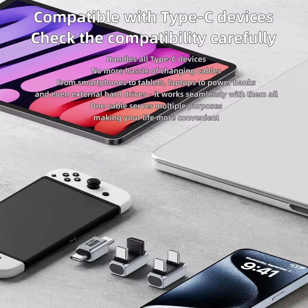 USB4.0 PD240W 8K60Hz Charger Connector for  80Gbps High Speed USB C OTG U-Shape Straight Angle dapter For Macbook iphnoe15/16