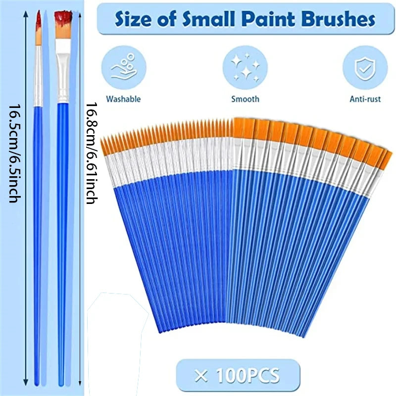 100pcs Paint Brushes Set for Kids Acrylic with Flat Round Pointed Paint Brushes Craft Watercolor Oil Painting Brushes Beauty World Shop