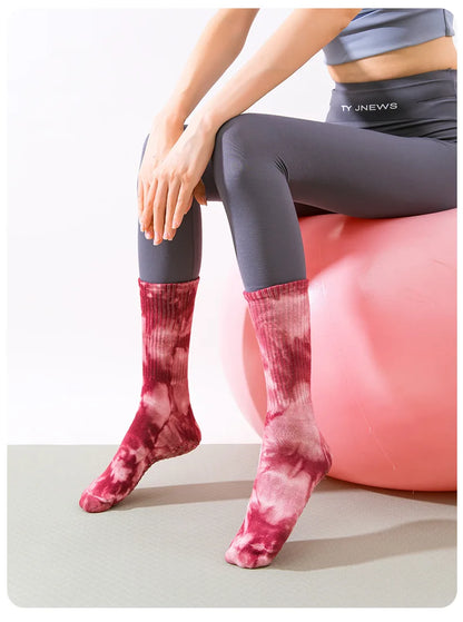 New Fashion Tie-dye Mid-calf Yoga Socks Pilates Socks Indoor Special Non-slip Sports Socks Dance Fitness Floor Socks Beauty World Shop