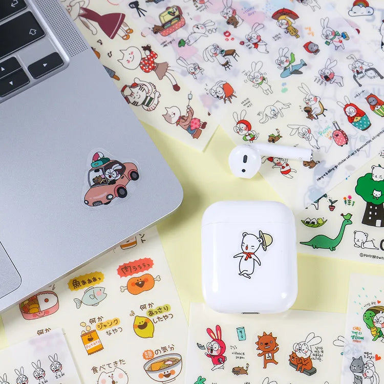 6Pieces/Set Transparent Pvc Waterproof Cartoon Sticker DIY Hand Account Decorative Stickers Kawaii Phone Cup Stickers Beauty World Shop
