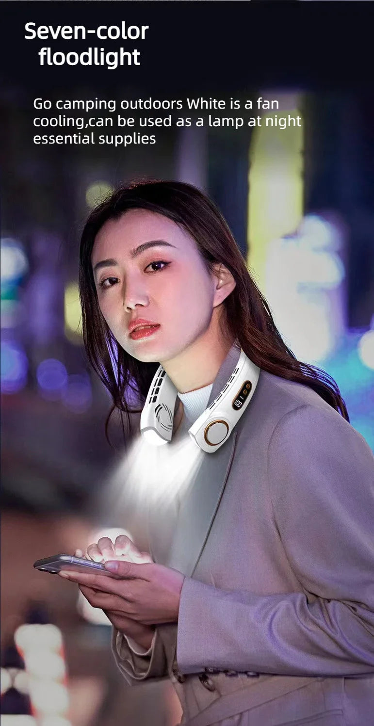 JKUOO Portable Neck Fan,Hands Free Bladeless Fan with LED 4 Cooling Plate,Personal Fan 4000mAh Battery USB Rechargeable Beauty World Shop